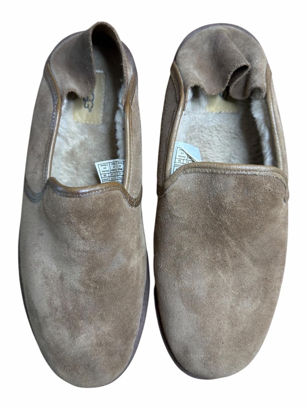 UGG Cooke Slip On Slippers Men’s Size 10 Brown Suede Wool Lined EUC